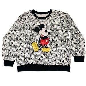 Disney Mickey Mouse Comic Strip All Over Print Sweatshirt Black White Large
